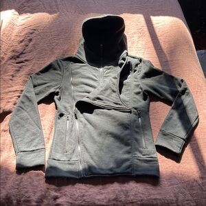 M Youstar Mens black cozy cyber ninja moto hoodie w nice super high collar. EUC